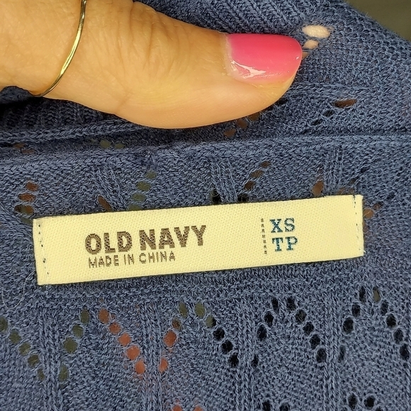 Old Navy crochet open cardigan 3/4 sleeve steel sky blue XS - Picture 4 of 7